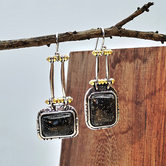 Aretes Largos de Turquesa Negra - Diseño Bicolor Elegante - Image 9