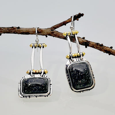 Aretes Largos de Turquesa Negra - Diseño Bicolor Elegante - Image 6