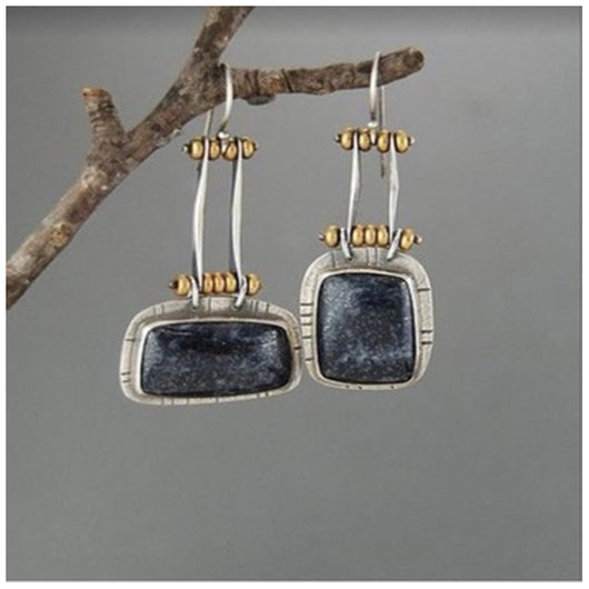 Aretes Largos de Turquesa Negra - Diseño Bicolor Elegante - Image 7