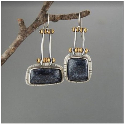 Aretes Largos de Turquesa Negra - Diseño Bicolor Elegante - Image 2