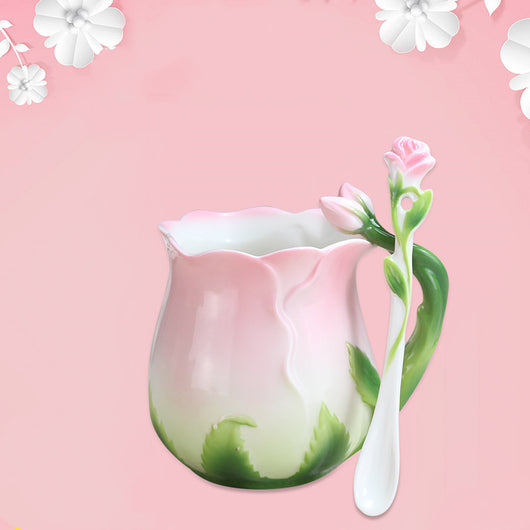 Juego de Tazas de Cerámica Estilo Europeo para Café y Té Rosa - Image 9