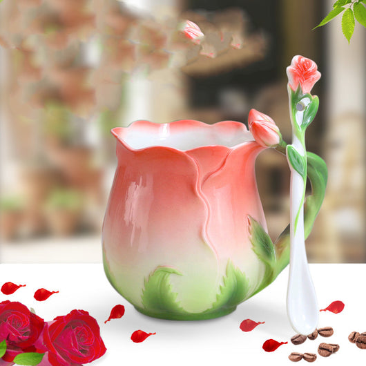 Juego de Tazas de Cerámica Estilo Europeo para Café y Té Rosa - Image 13