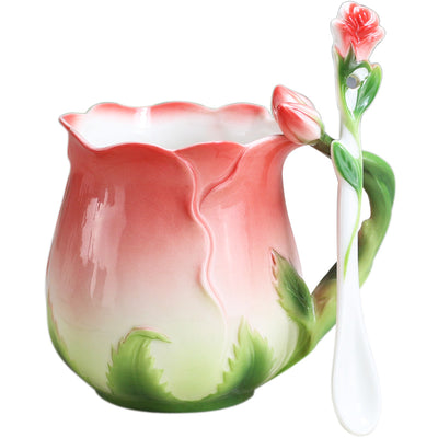 Juego de Tazas de Cerámica Estilo Europeo para Café y Té Rosa - Image 5
