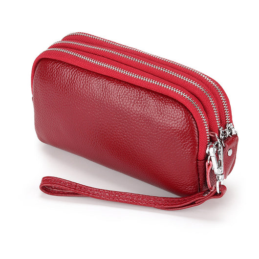 Billetera Clutch de Cuero Genuino con Muñequera y Compartimentos para Celular