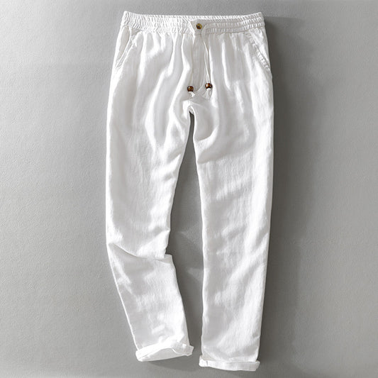 Pantalones de Lino con Cintura Elástica Suelta