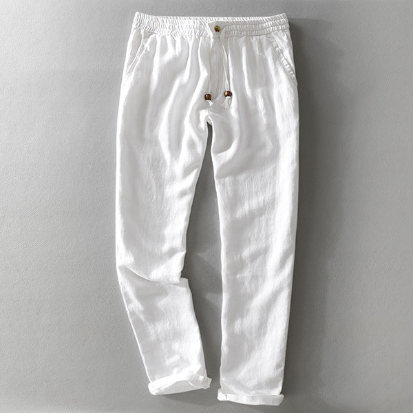 Pantalones de Lino con Cintura Elástica Suelta