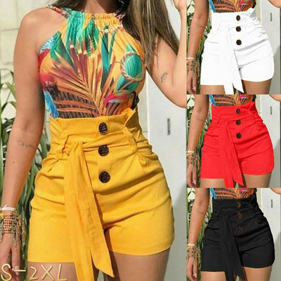 Shorts Cintura Alta Ajustados Sexy para Mujer con Cinturón de Moda
