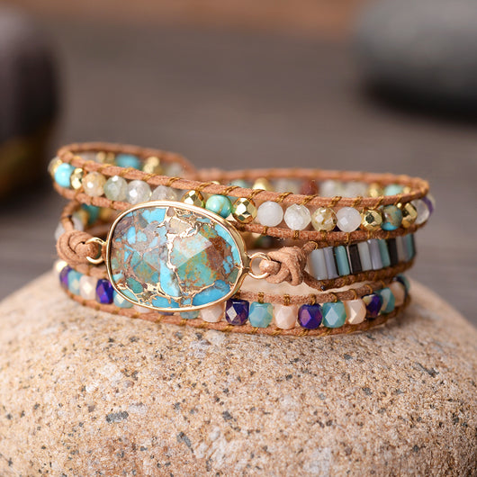Pulsera de Turquesa Natural Tejida a Mano con Cristales y Piedras - Image 9
