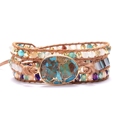 Pulsera de Turquesa Natural Tejida a Mano con Cristales y Piedras - Image 4