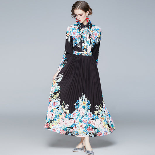 Vestido Camisero Plisado Manga Larga con Solapa