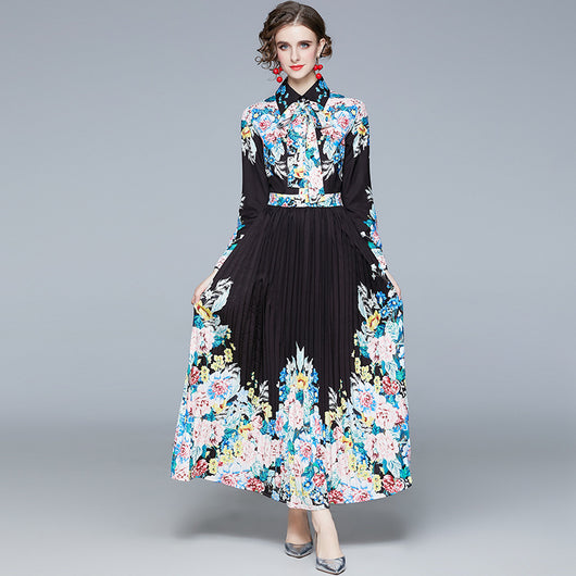 Vestido Camisero Plisado Manga Larga con Solapa - Image 3