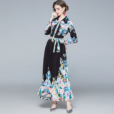 Vestido Camisero Plisado Manga Larga con Solapa - Image 4