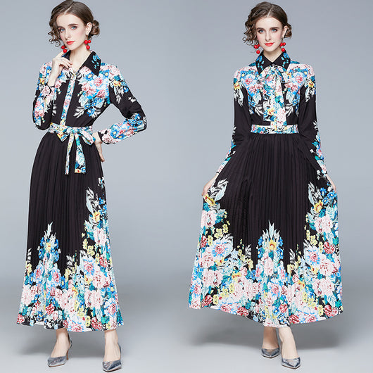 Vestido Camisero Plisado Manga Larga con Solapa - Image 5