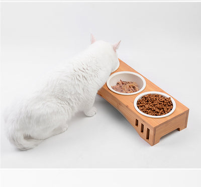 Comedero para Gatos de Cerámica con Base de Madera Maciza - Image 9