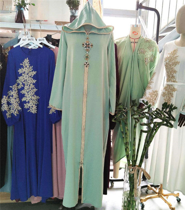 Vestido Holgado Aguacate con Capucha - Diseño Marroquí Viajero