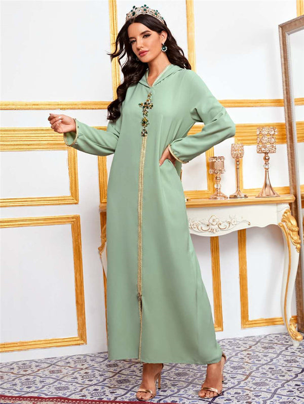 Vestido Holgado Aguacate con Capucha - Diseño Marroquí Viajero
