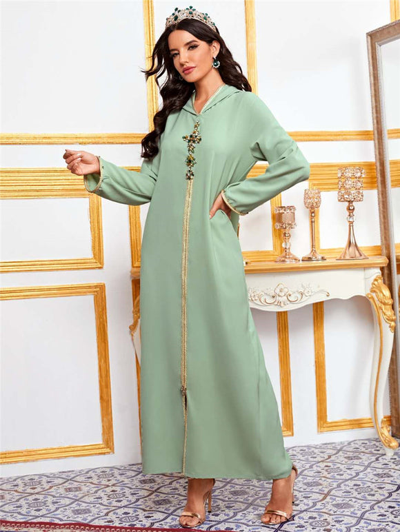 Vestido Holgado Aguacate con Capucha - Diseño Marroquí Viajero
