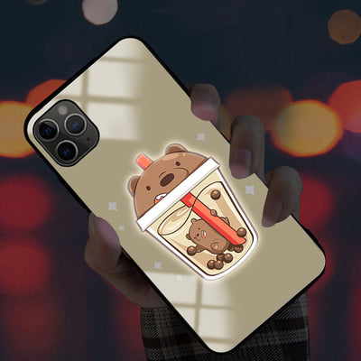 Funda Luminosa para iPhone con Diseño Cartoon en Vidrio Templado