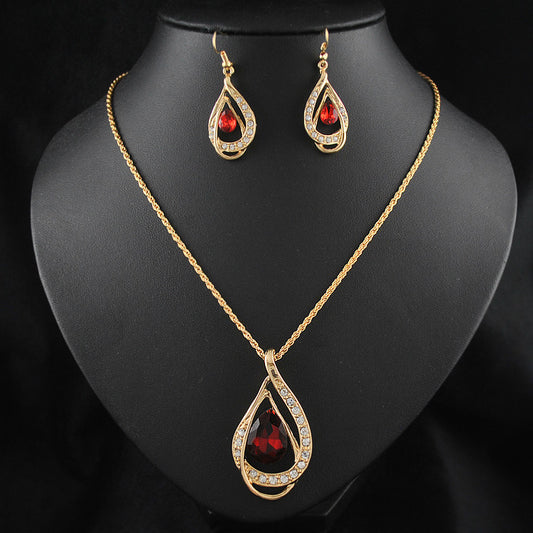 Juego de Collar y Aretes de Cristal con Doble Gota - Image 2
