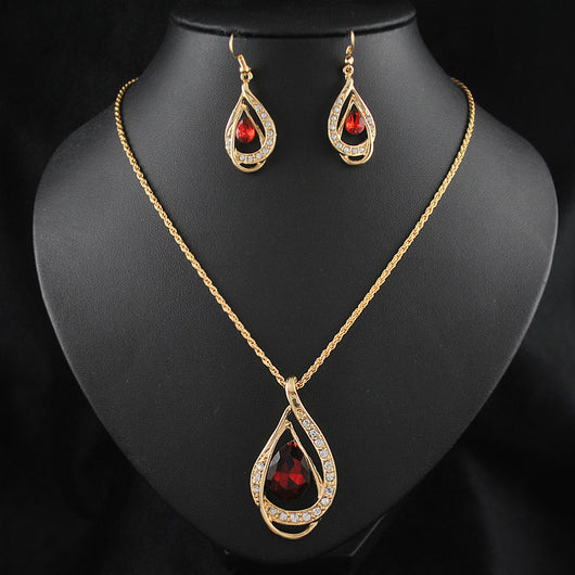 Juego de Collar y Aretes de Cristal con Doble Gota - Image 2