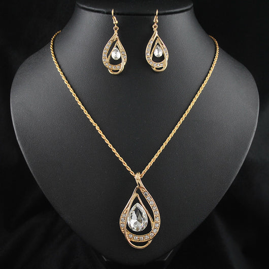 Juego de Collar y Aretes de Cristal con Doble Gota - Image 4