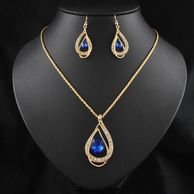 Juego de Collar y Aretes de Cristal con Doble Gota - Image 3
