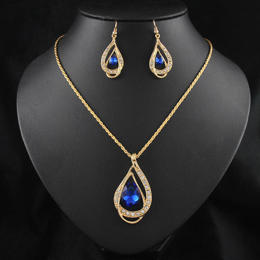 Juego de Collar y Aretes de Cristal con Doble Gota - Image 3