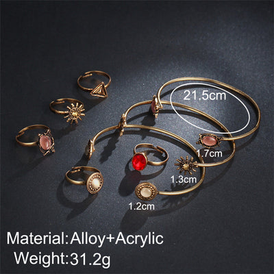 Conjunto de Anillos y Pulsera Abierta Floral Vintage Artesanal - Image 8