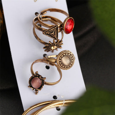 Conjunto de Anillos y Pulsera Abierta Floral Vintage Artesanal - Image 4