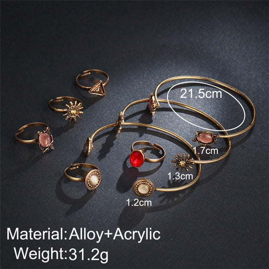 Conjunto de Anillos y Pulsera Abierta Floral Vintage Artesanal - Image 6