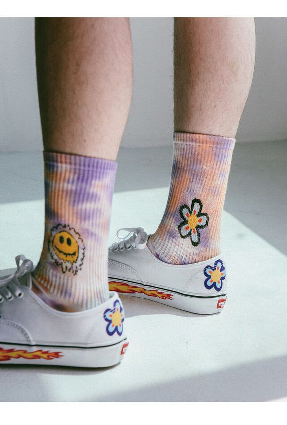 Calcetines Medianos Tie-Dye de Algodón con Diseño Floral
