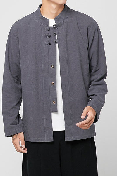 Camisa de Lino Estilo Chino de Manga Larga - Image 16