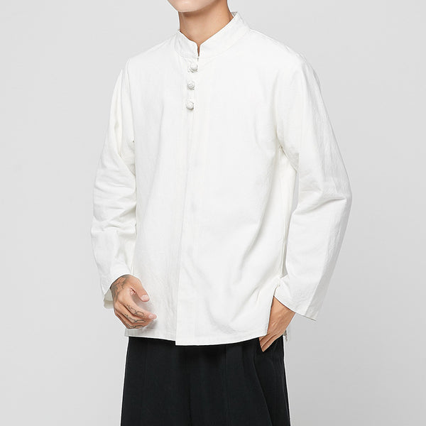 Camisa de Lino Estilo Chino de Manga Larga