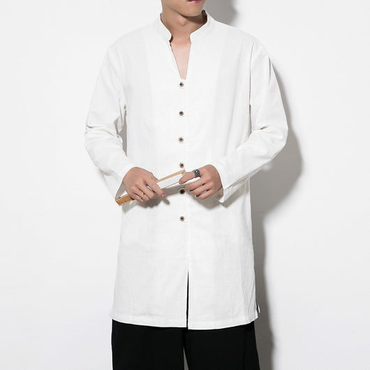 Camisa Hanfu Estilo Tang Otoñal - Cuello Alzado Casual Mediofondo