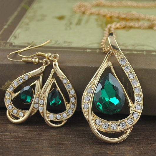 Juego de Collar y Aretes de Cristal con Doble Gota - Image 7