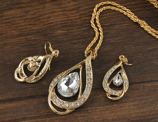 Juego de Collar y Aretes de Cristal con Doble Gota - Image 9