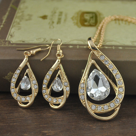 Juego de Collar y Aretes de Cristal con Doble Gota - Image 12
