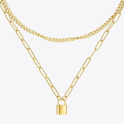 Cadena Doble Capa de Acero Titanio y Oro 14K - Diseño Europeo Moderno - Image 11