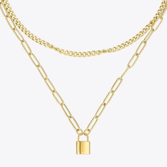 Cadena Doble Capa de Acero Titanio y Oro 14K - Diseño Europeo Moderno