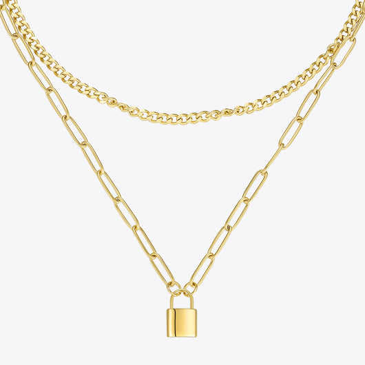 Cadena Doble Capa de Acero Titanio y Oro 14K - Diseño Europeo Moderno