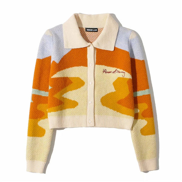 Cardigan Tejido Jacquard Retro para Mujer