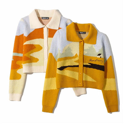 Cardigan Tejido Jacquard Retro para Mujer