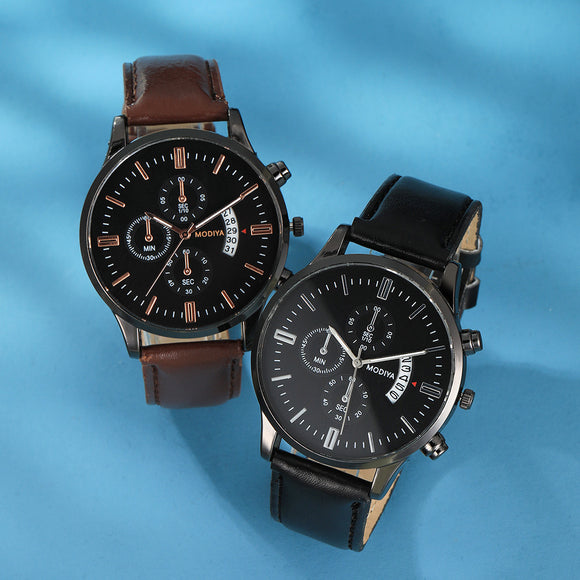 Reloj Calendario Hombre Tres Ojos Seis Agujas - Diseño Minimalista