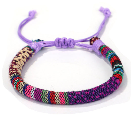 Pulsera Étnica Tejida a Mano con Cuerda de Algodón Multicolor