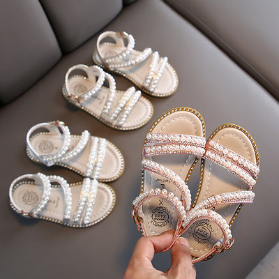 Zapatos Princesa de Punta Abierta con Perlas para Niña