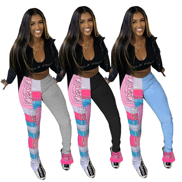Pantalones de Chándal con Estampado, Pliegues y Bloques de Color
