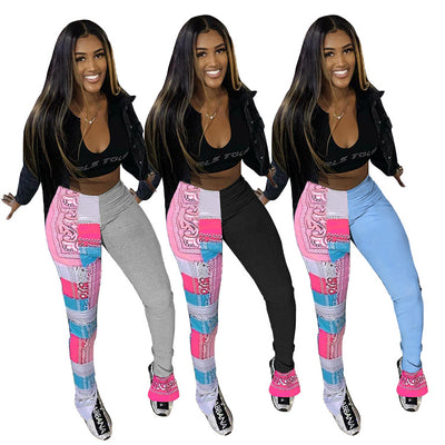 Pantalones de Chándal con Estampado, Pliegues y Bloques de Color
