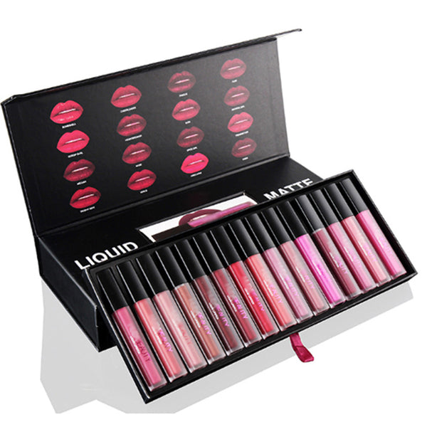 Estuche de 16 Labiales Waterproof Larga Duración + Gloss
