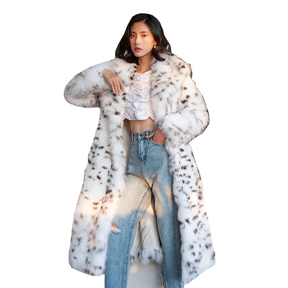 Abrigo de Piel Sintética Leopardo Negro para Mujer - Chaqueta Larga Elegante