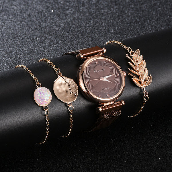 Set de Reloj para Dama con Correa de Malla de Aleación y Brazalete